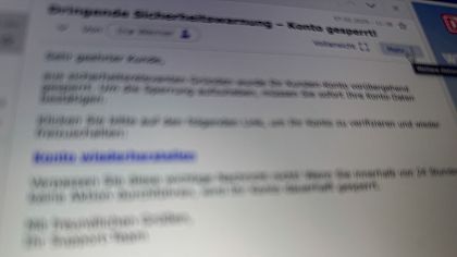 Geöffnete E-Mail mit dem Betreff: Konto gesperrt